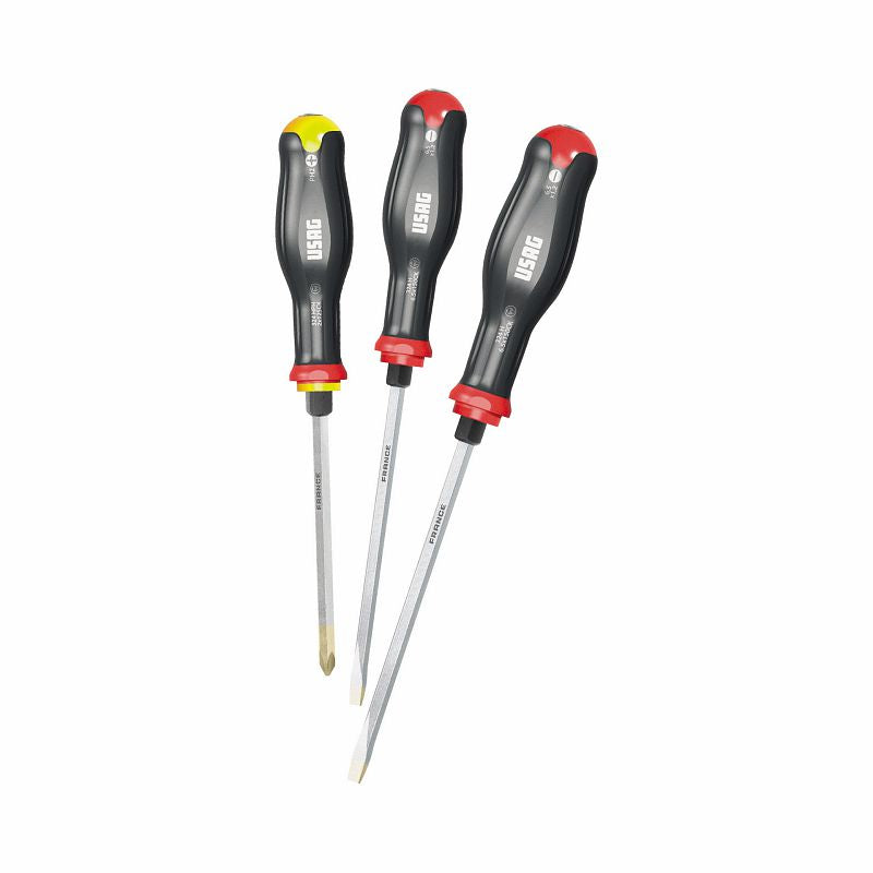 Juego de 3 destornilladores USAG (324 H/SH3) con zona de impacto para tornillos de cabeza ranurada y Phillips®