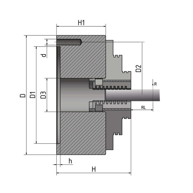 Optimum (3442812) Mandril de torno de cuatro mordazas, sujeción concéntrica Ø125mm
