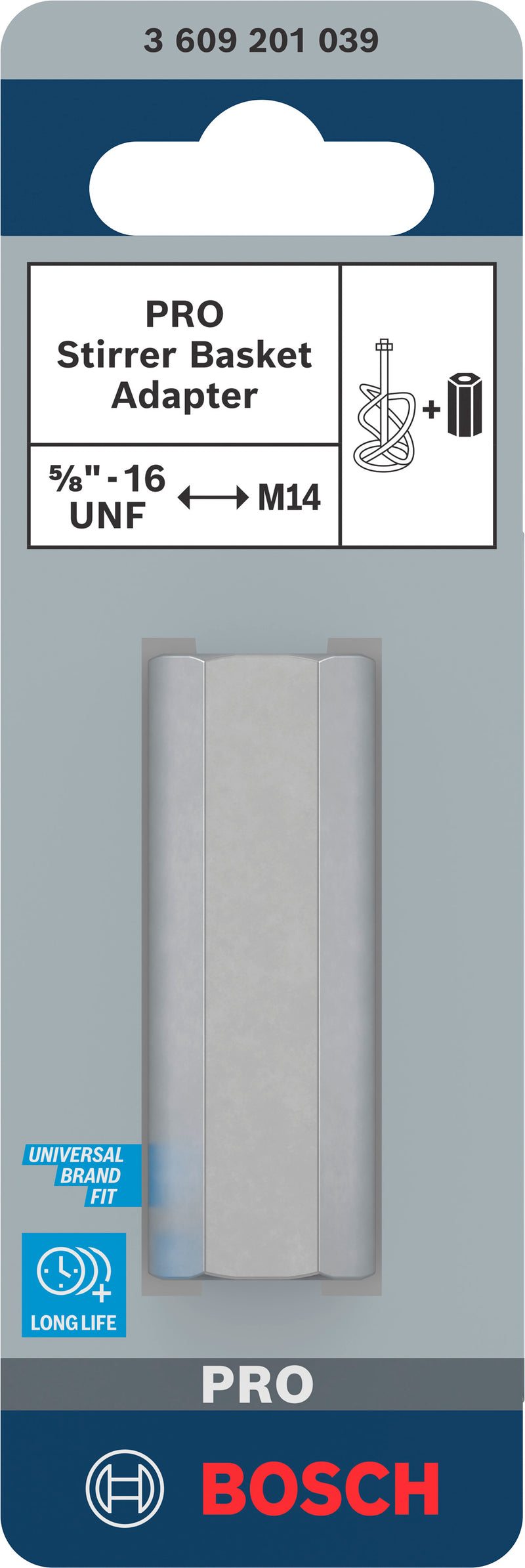 Bosch PRO Stirrer Basket Adapter, M14 to 5/8"-16 UN-2a with internal thread