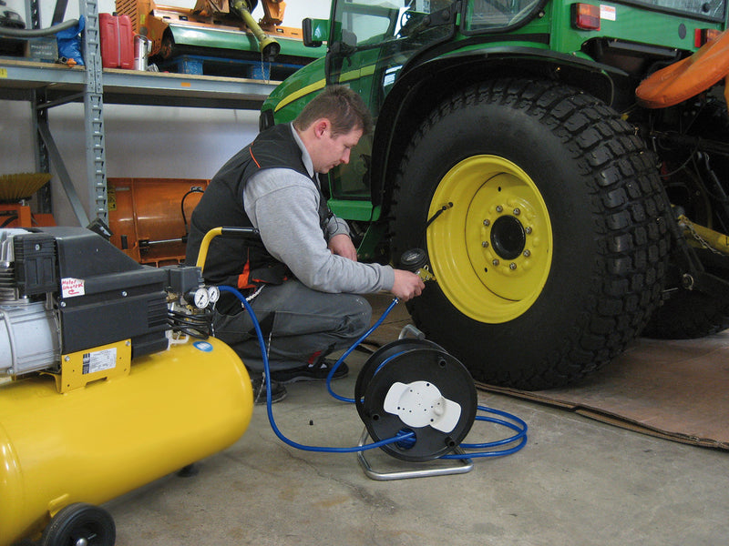 Enrolador de mangueira de compressor padrão de 20 m - Ø6/12 mm com ligações DIN