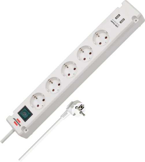 Brennenstuhl Bremounta extension lead with USB-Charger 5-way white 3m H05VV-F 3G1.5