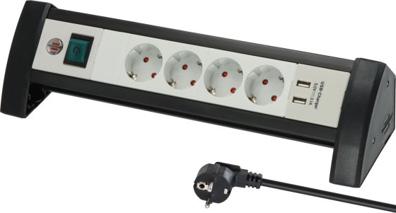 Brennenstuhl Premium-Office-Line Extension Lead With USB-Charger 4-way black/light grey 1.8m H05VV-F 3G1.5