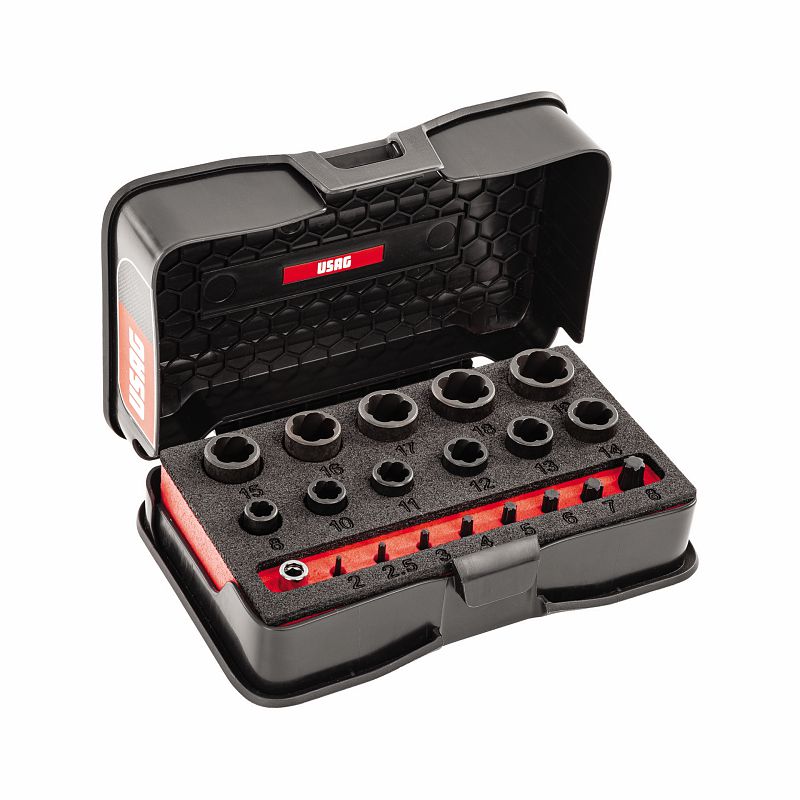 USAG (458 S20) Surtido de vasos y puntas de agarre para tornillos y tuercas hexagonales dañados (20 piezas)