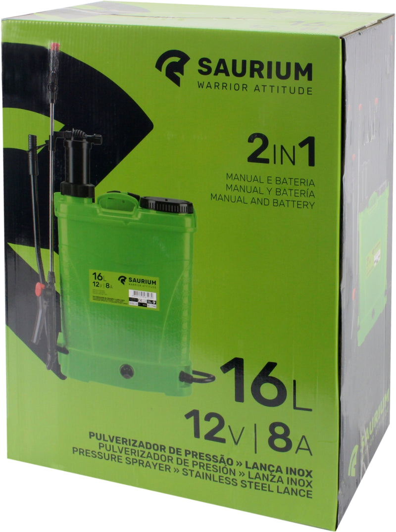 Pulverizador a batería de 16 l, 2 en 1, manual y a batería - SAURIUM®