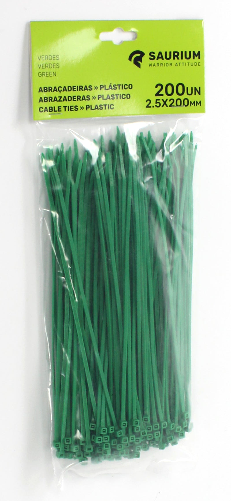 Plastic Cable Tie, Green, 2.5x200mm, 200Un - SAURIUM®