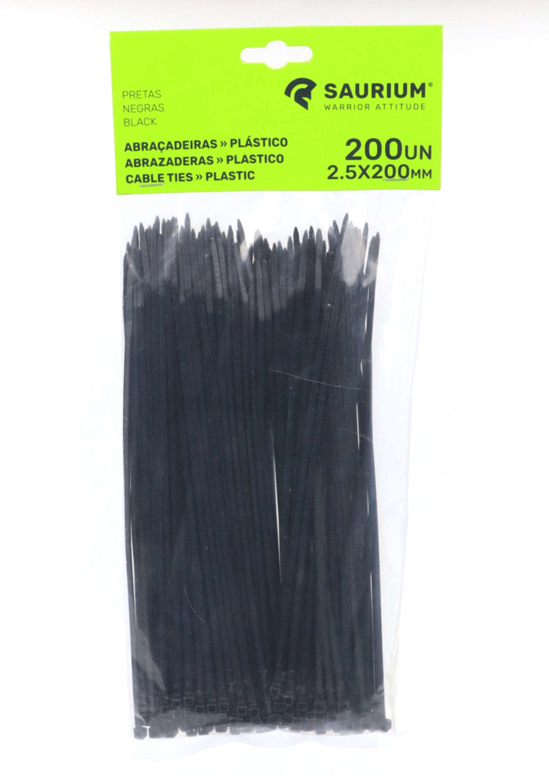 Abraçadeira Plástico Preta, 2.5x200mm, 200Un