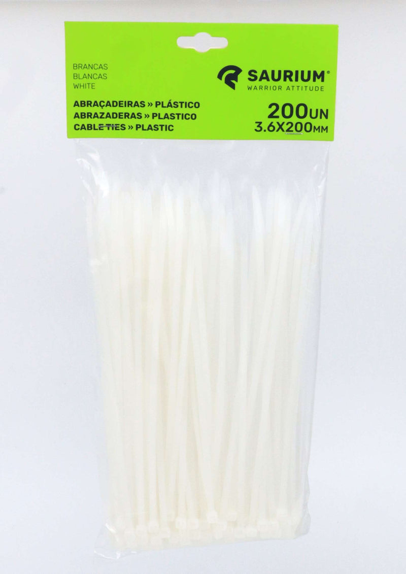 Brida de plástico blanca, 3,6 x 200 mm, 200 unidades - SAURIUM®