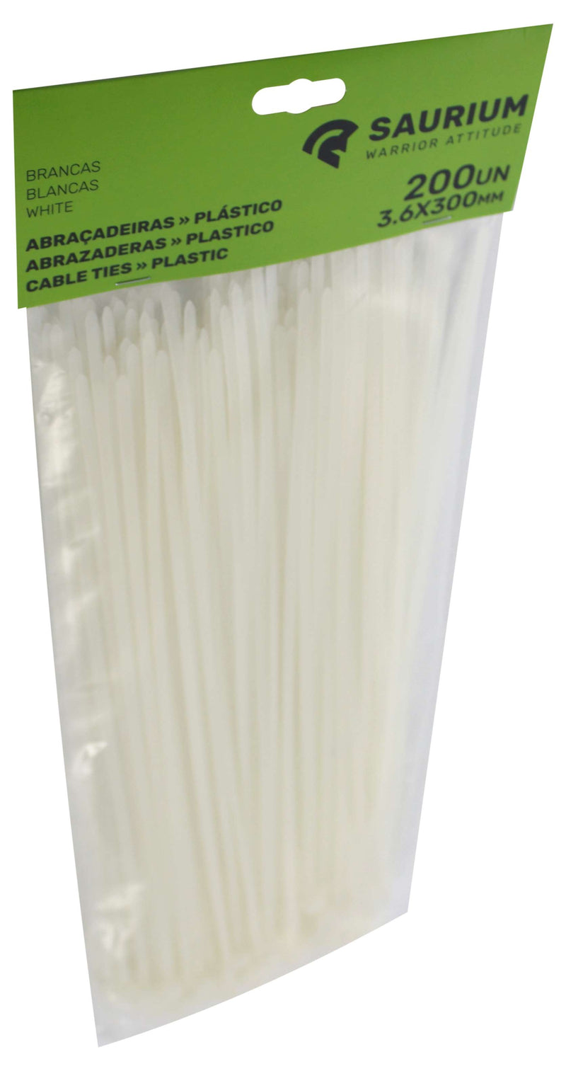Brida de plástico blanca, 3,6 x 300 mm, 200 unidades - SAURIUM®