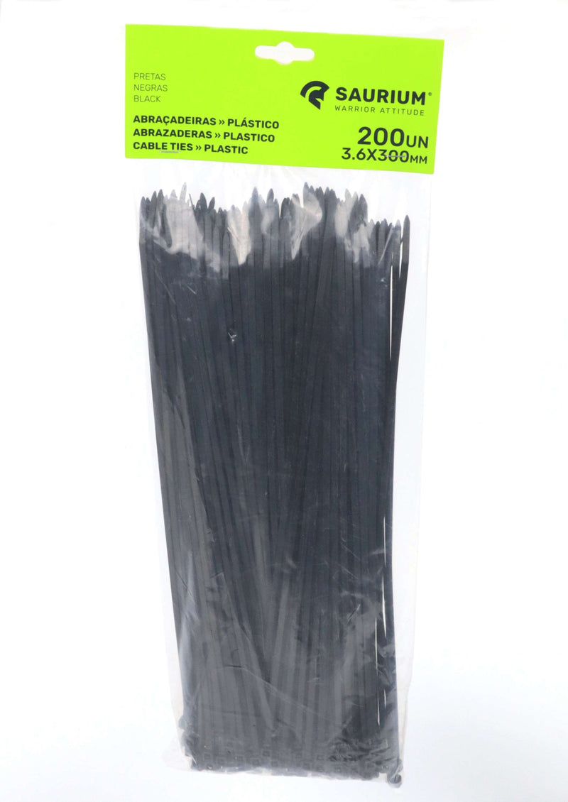 Abraçadeira Plástico Preta, 3.6x300mm, 200Un