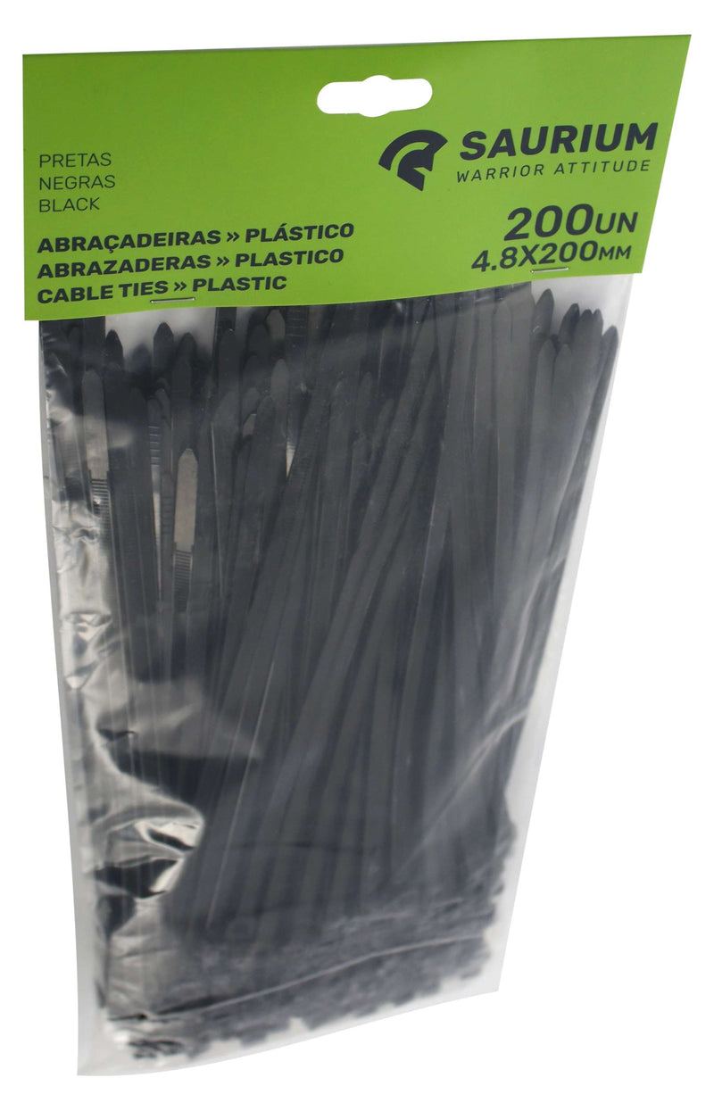 Plastic Cable Tie, Black, 4.8x200mm, 200Un - SAURIUM®