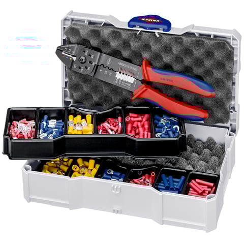 Conjunto de terminais de cravação Knipex (97 90 26) para conectores de cabos, 13 peças.
