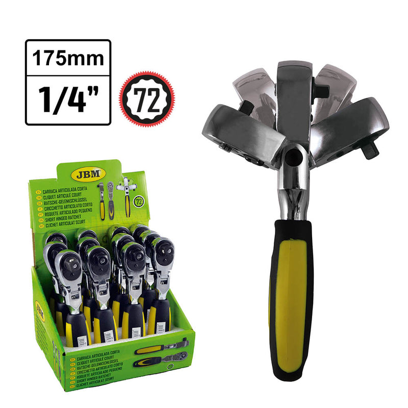 Roquete JBM (51306) de 1/4" com cabeça flexível de 72 dentes e 165 mm