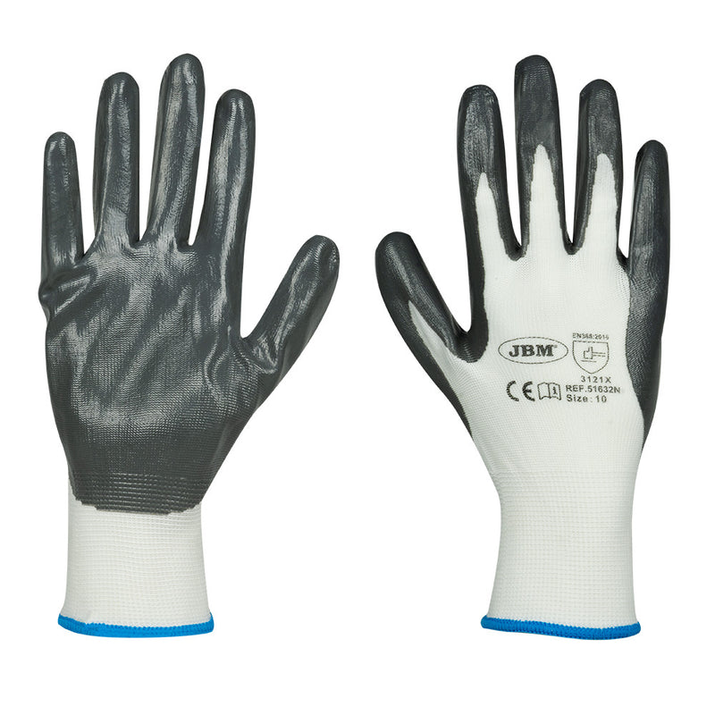 Guantes recubiertos de nitrilo en palma JBM (51632N) T.10