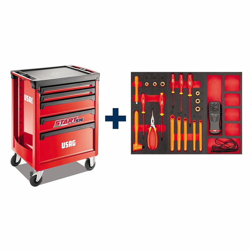 USAG (516 ST5HYA) Start Roller Cabinet With Assortment For Safety And Maintenance Of Battery Cells 495 098 Hyb (20 Pcs.)