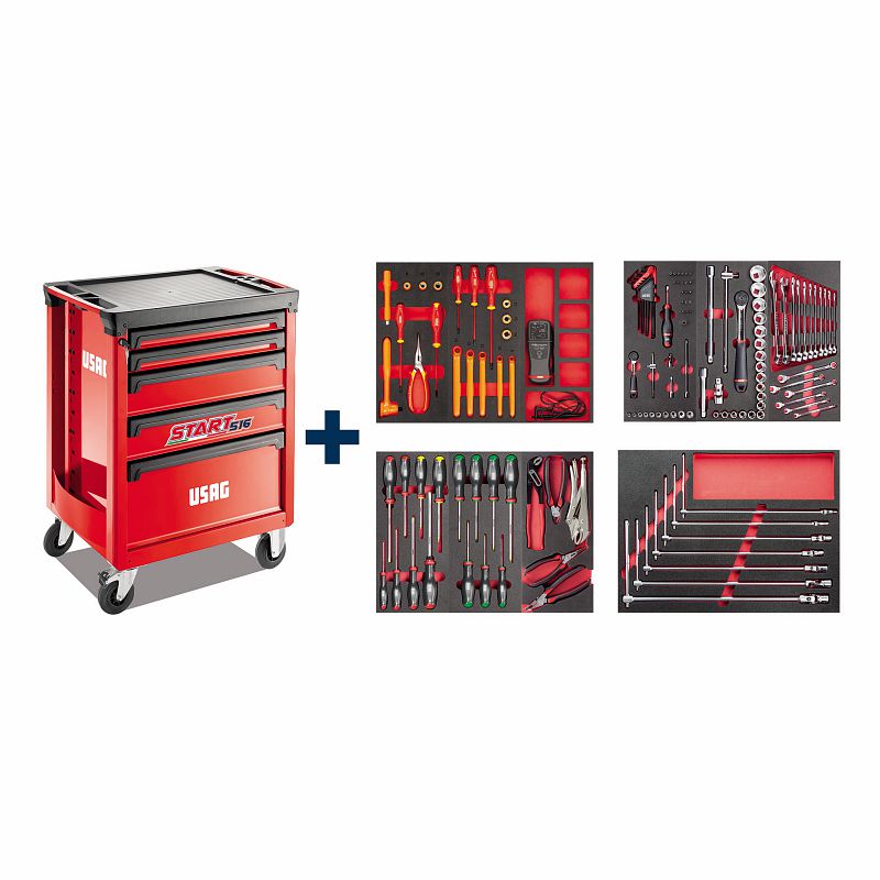 USAG (516 ST5HYB) Armario de ruedas de arranque con surtido para seguridad y mantenimiento de vehículos híbridos y eléctricos 495 098hyb133 (133 uds.)