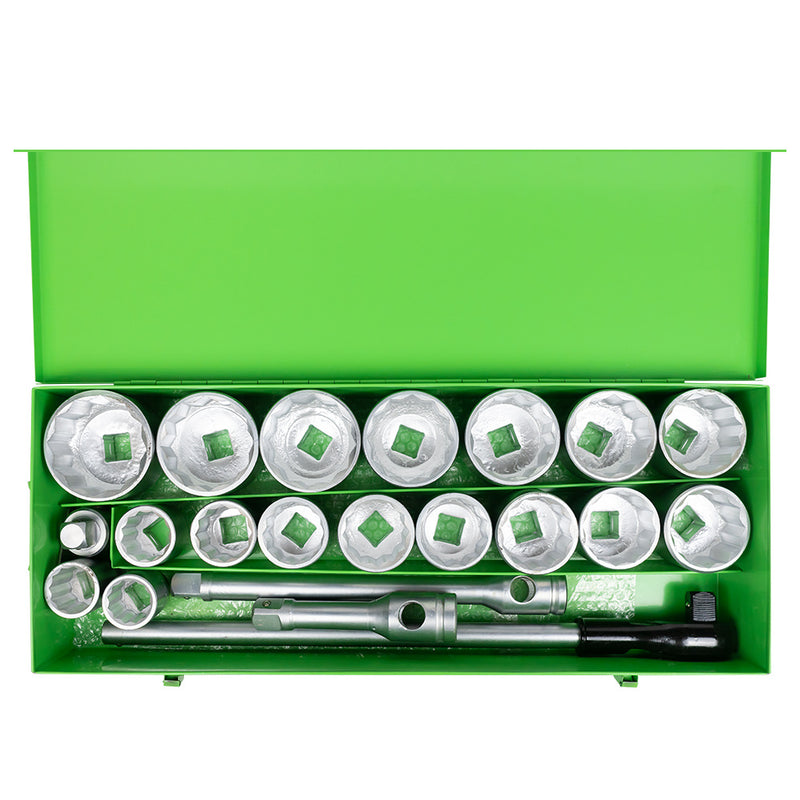 JBM (51855) Conjunto de 21 peças em caixa metálica com casquilhos de 1" de 12 pontas – Acabamento zincado