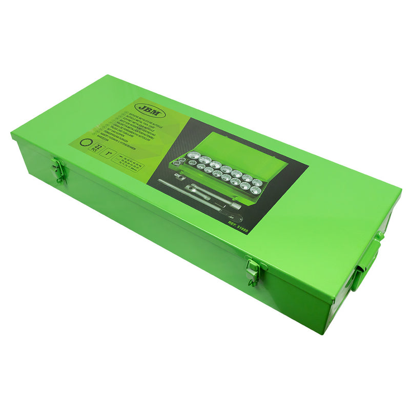 JBM (51855) Conjunto de 21 peças em caixa metálica com casquilhos de 1" de 12 pontas – Acabamento zincado