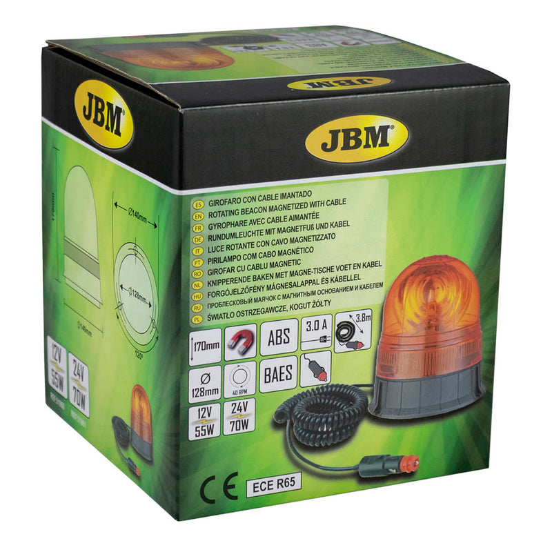 JBM (51960) Magnetic Base Rotating Beacon With Coiled Cable H1 12v-55w