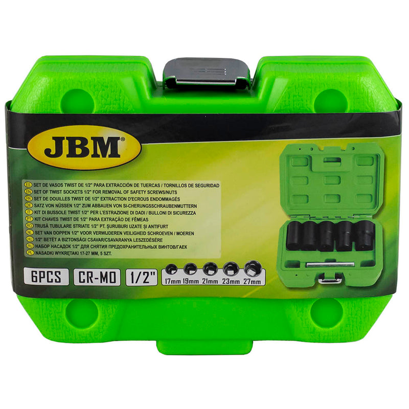 JBM (52153) Juego de 6 extractores de tuercas antirrobo de rueda de 1/2" con llave de vaso giratoria