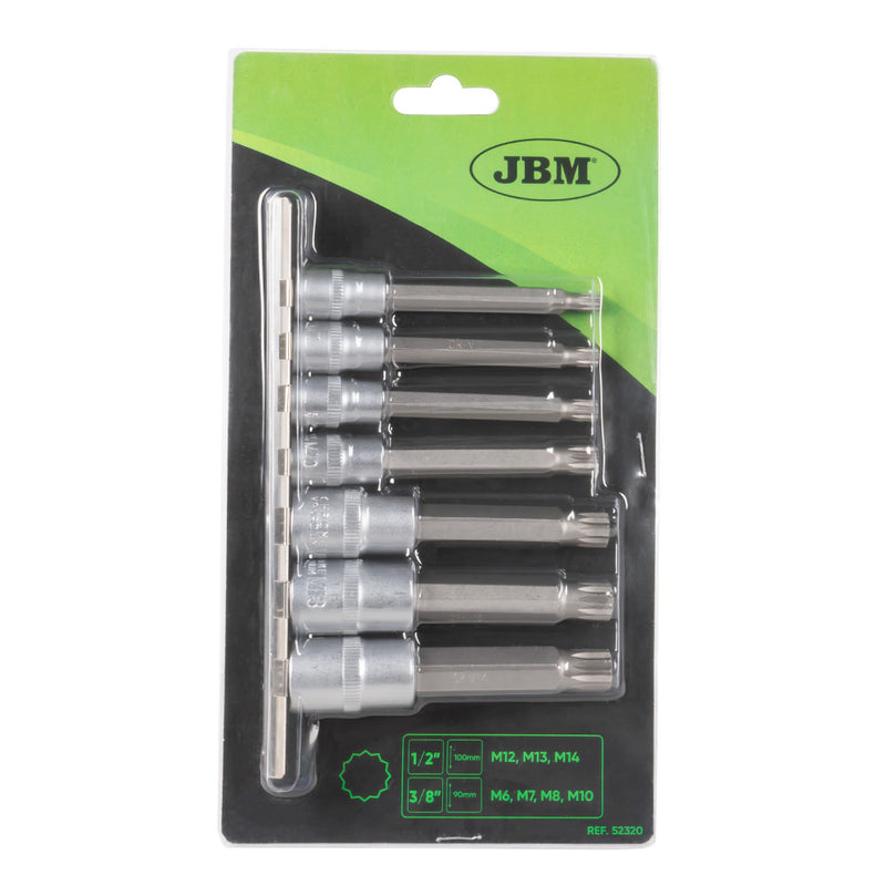 JBM (52320) Juego de 7 piezas de puntas de 12 puntas con vasos de 1/2" y 3/8"