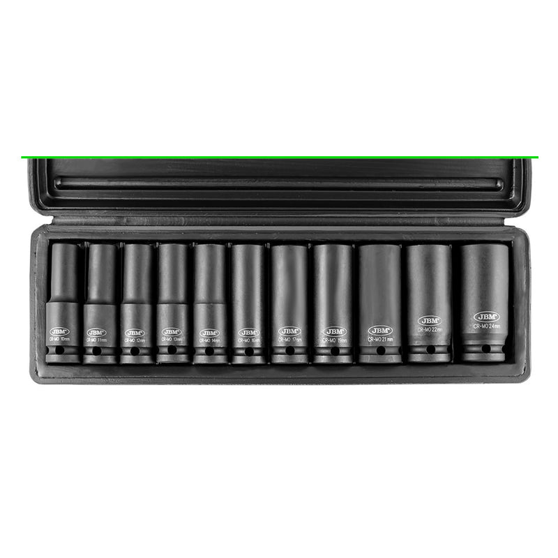 Juego de 11 piezas de dados de impacto hexagonales de 1/2" JBM (52342).