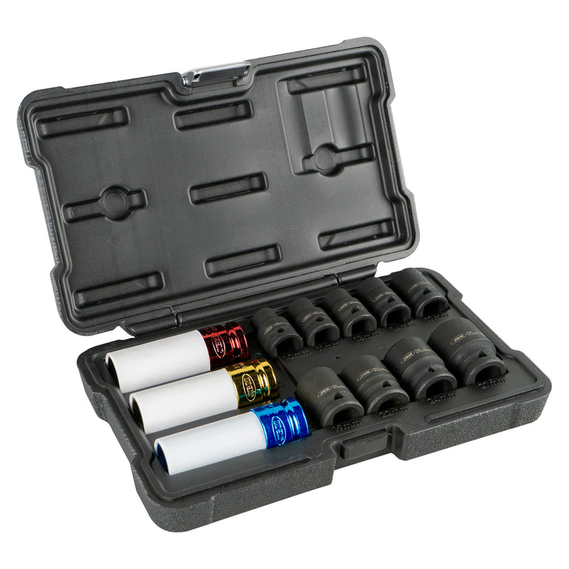 JBM (52343) Juego de 12 piezas de dados de impacto hexagonales de 1/2" y extractores de tuercas de rueda