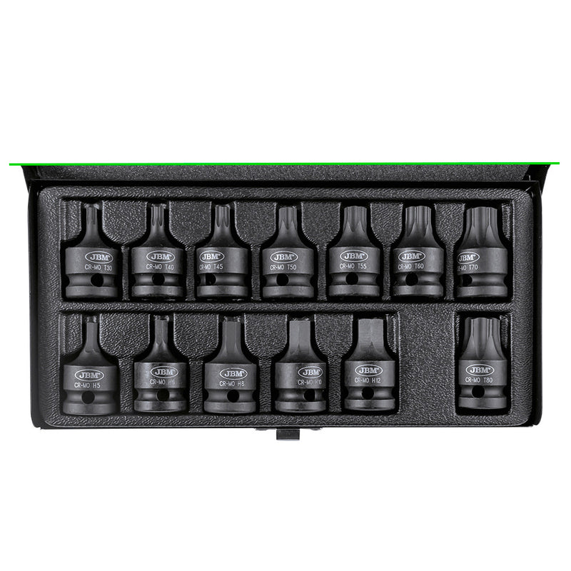 Juego de 13 puntas de impacto hexagonales y Torx de 1/2" JBM (52344).