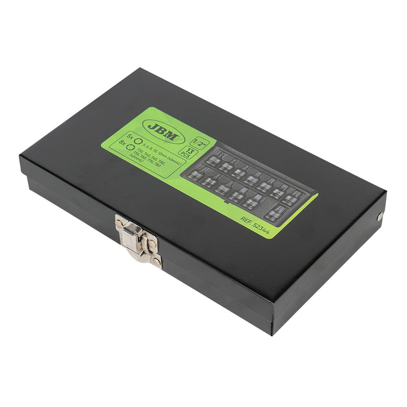 Juego de 13 puntas de impacto hexagonales y Torx de 1/2" JBM (52344).