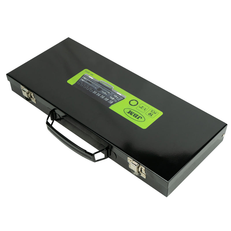 JBM (52345) Juego de 19 piezas de vasos de impacto de 1/2" con 14 vasos hexagonales + adaptadores