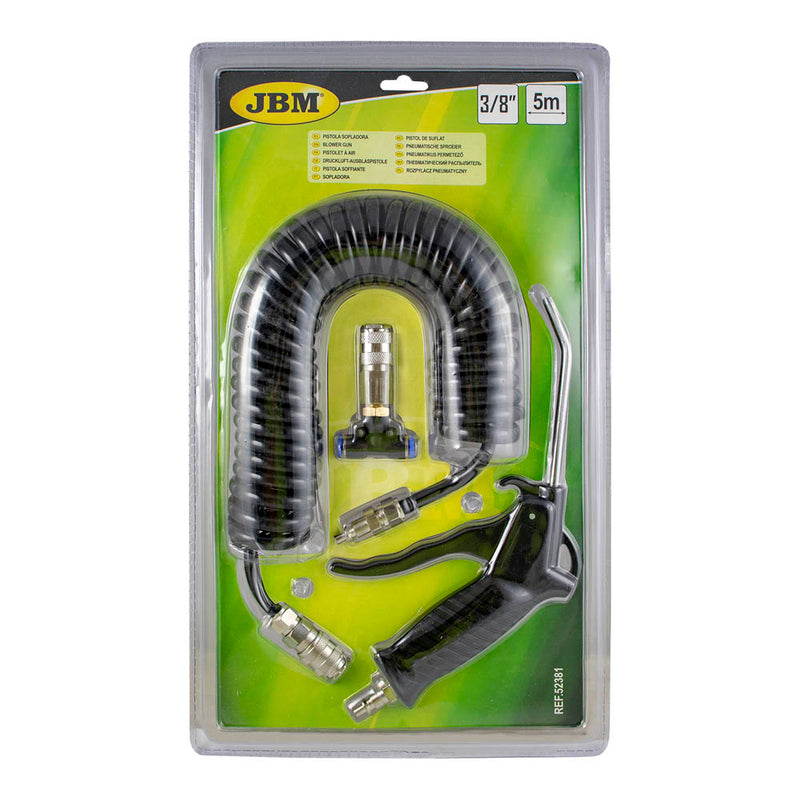 Pistola de aire comprimido JBM (52381) de 3/8" con manguera de retroceso de 5 m