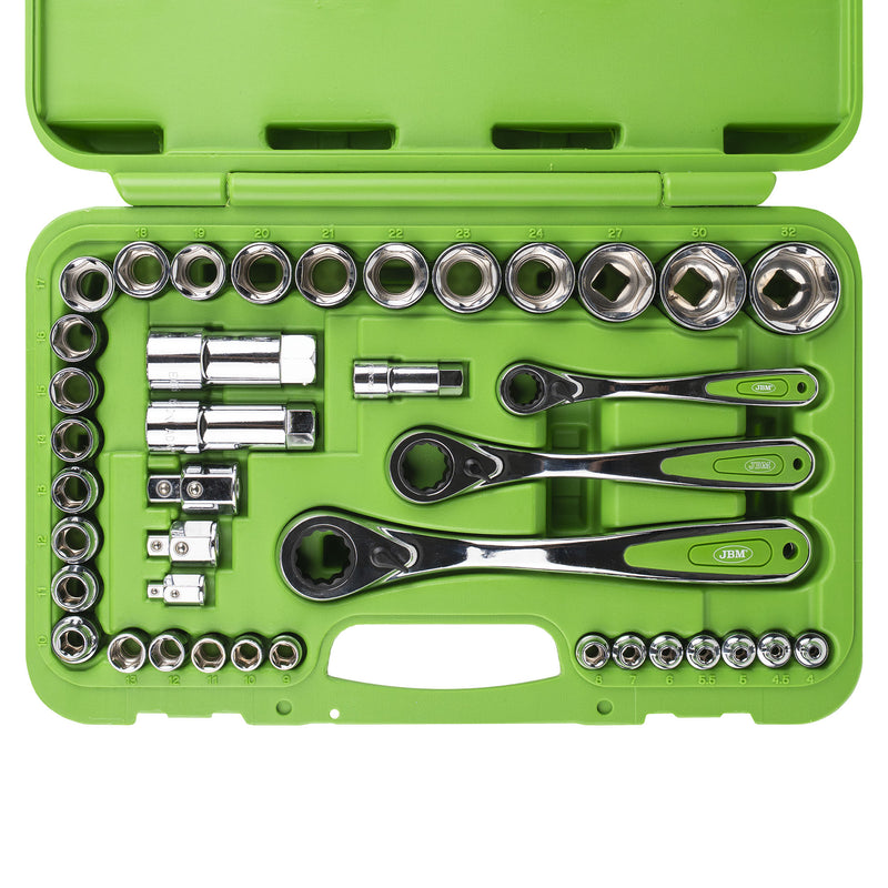JBM (52418) 39-Piece Go-Through Tool Case With 1/2", 1/4" And 3/2" Sockets  Chrome Finish