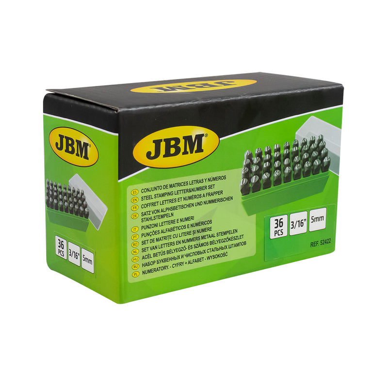 JBM (52422) Juego de letras y números estampados en acero de 5 mm