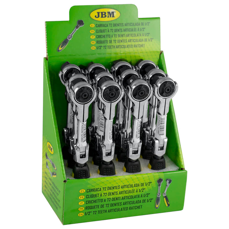 Llave de carraca JBM (52588) de 1/2" con cabezal flexible de 72 dientes y 172 mm