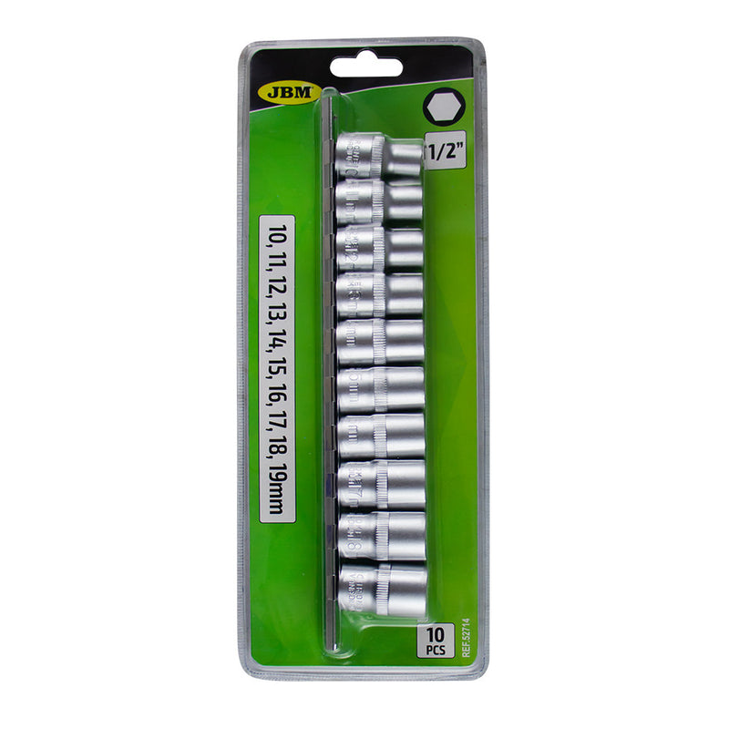 JBM (52714) Conjunto de 10 Soquetes Sextavados de 1/2"