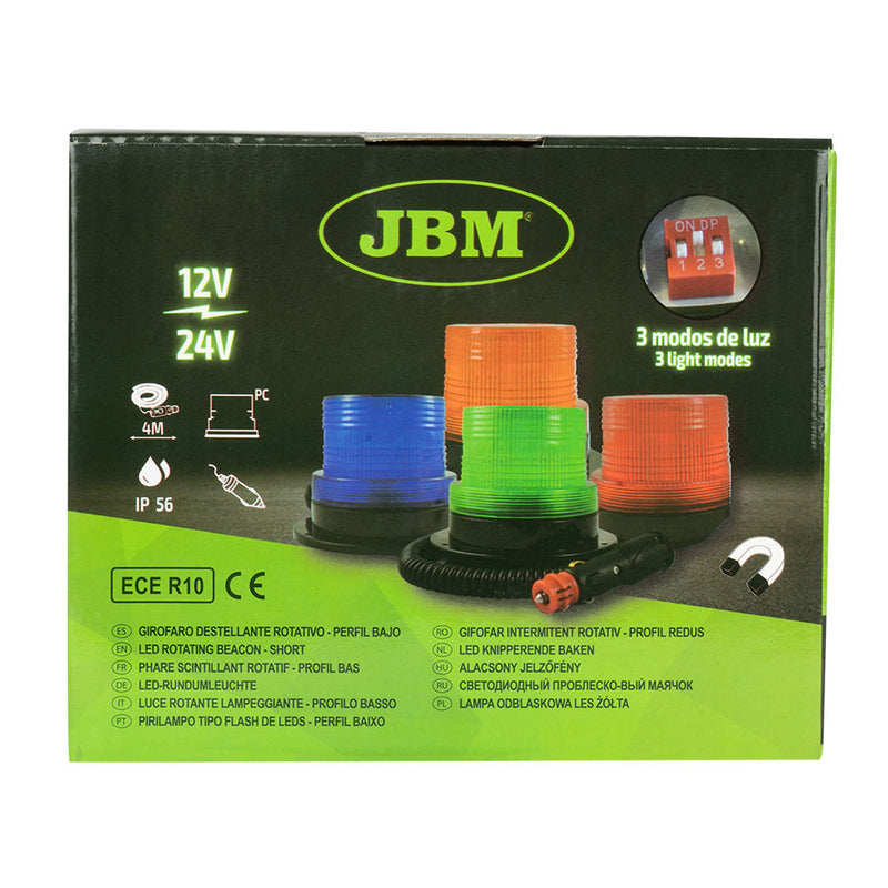 Baliza giratoria intermitente LED de bajo perfil JBM (52827) - Ámbar