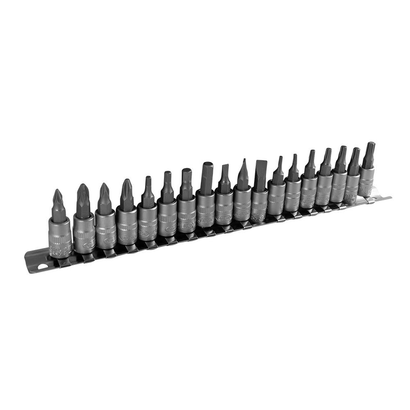 JBM (52909) Juego de 18 piezas de puntas Phillips, planas, Allen y Torx con vaso de 1/4"