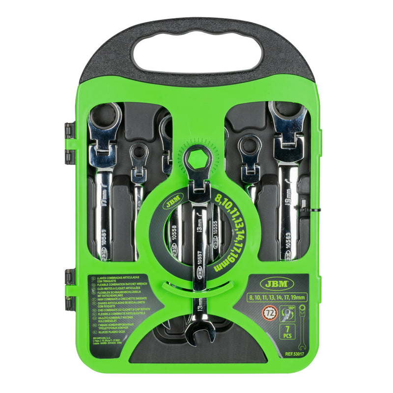 JBM (53017) Juego de 7 llaves combinadas de carraca con cabezal flexible