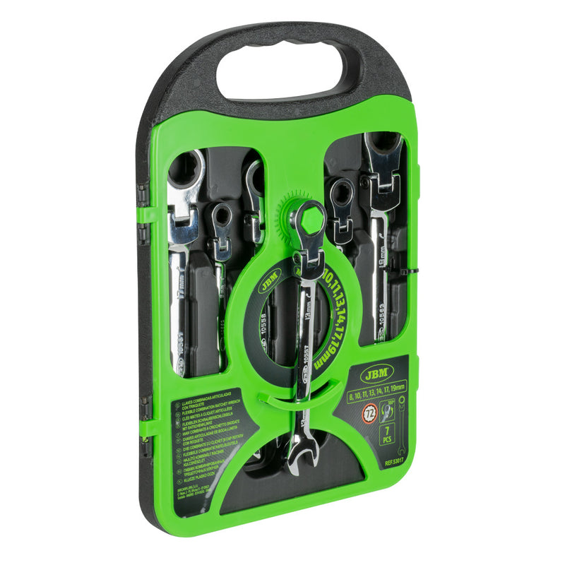 JBM (53017) Juego de 7 llaves combinadas de carraca con cabezal flexible