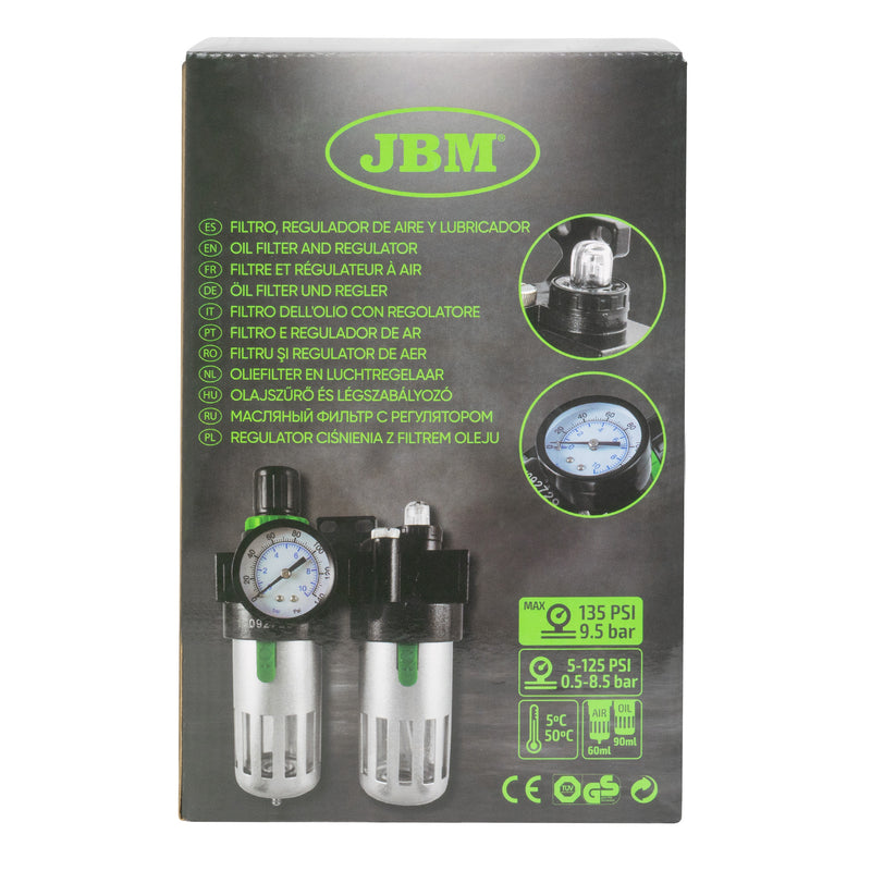 Filtro de aire, regulador y lubricador de aceite JBM (53066) de 1/4"