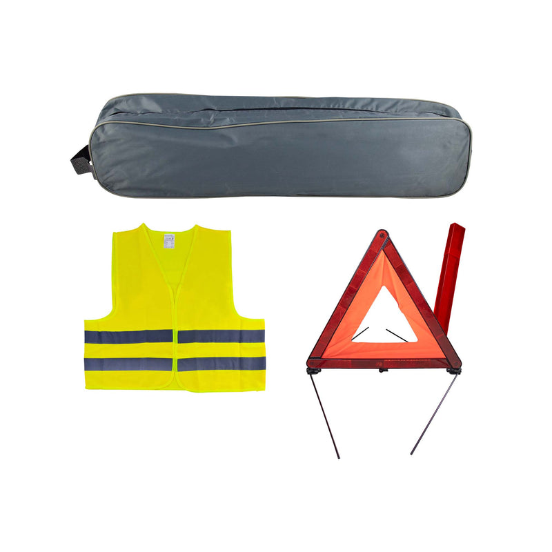 JBM (53088) Emergency Kit + Grey Bag with Border + Reflective Vest + Warning Triangle