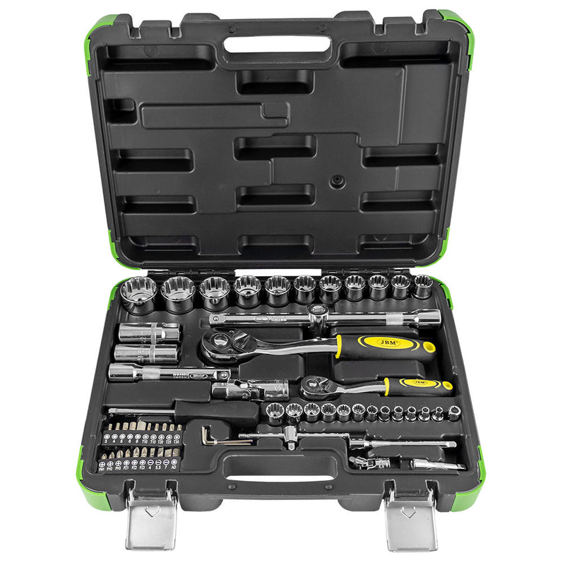 JBM (53108) 60-Piece Tool Case With 1/2" And 1/4" Spline Sockets  Chrome Finish