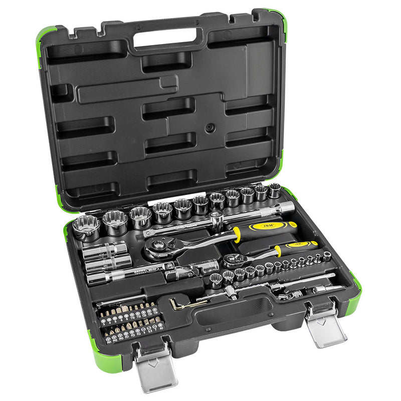 JBM (53108) 60-Piece Tool Case With 1/2" And 1/4" Spline Sockets  Chrome Finish