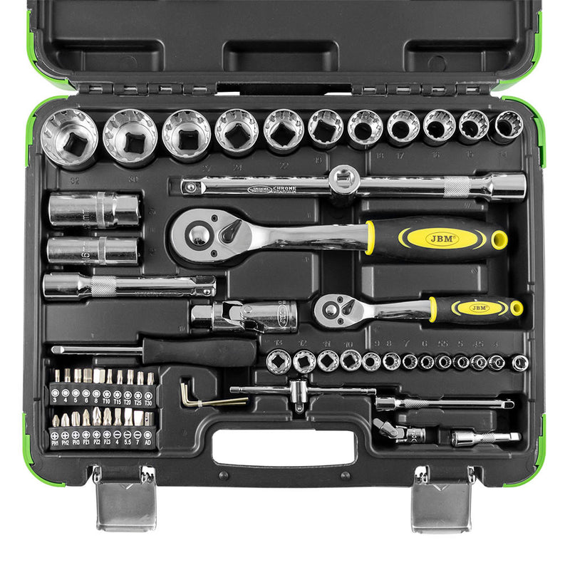 JBM (53108) 60-Piece Tool Case With 1/2" And 1/4" Spline Sockets  Chrome Finish