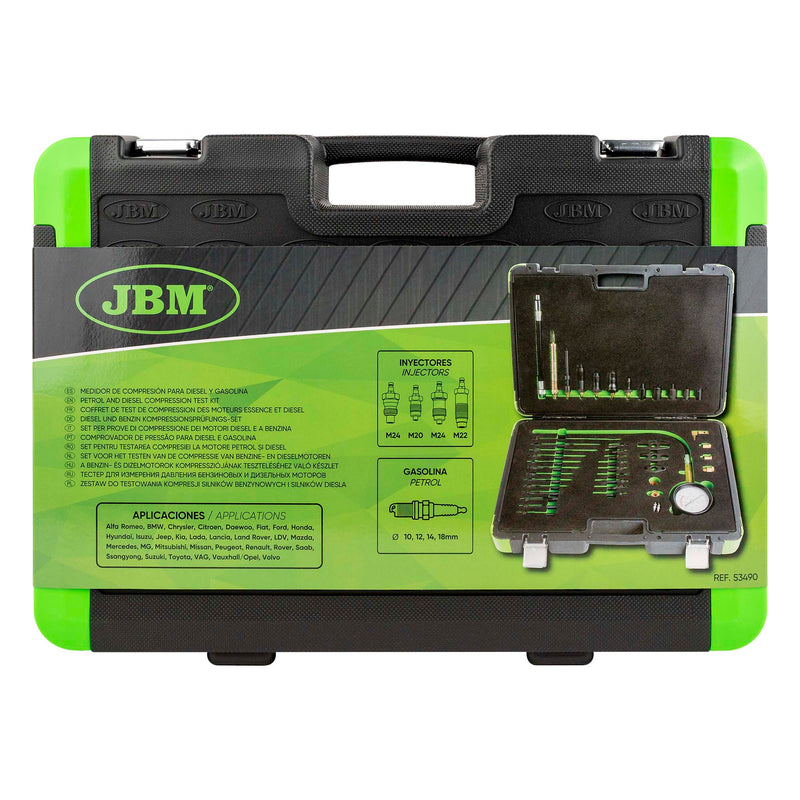 Juego de probadores de compresión para gasolina y diésel JBM (53490)