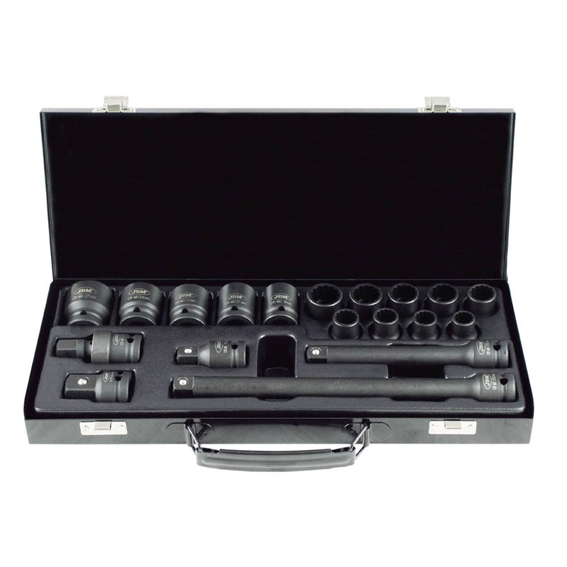 JBM (53531) Jogo de Tomadas de Impacto de 1/2" com 19 Peças, Incluindo 14 Tomadas de 12 Pontas + Adaptadores