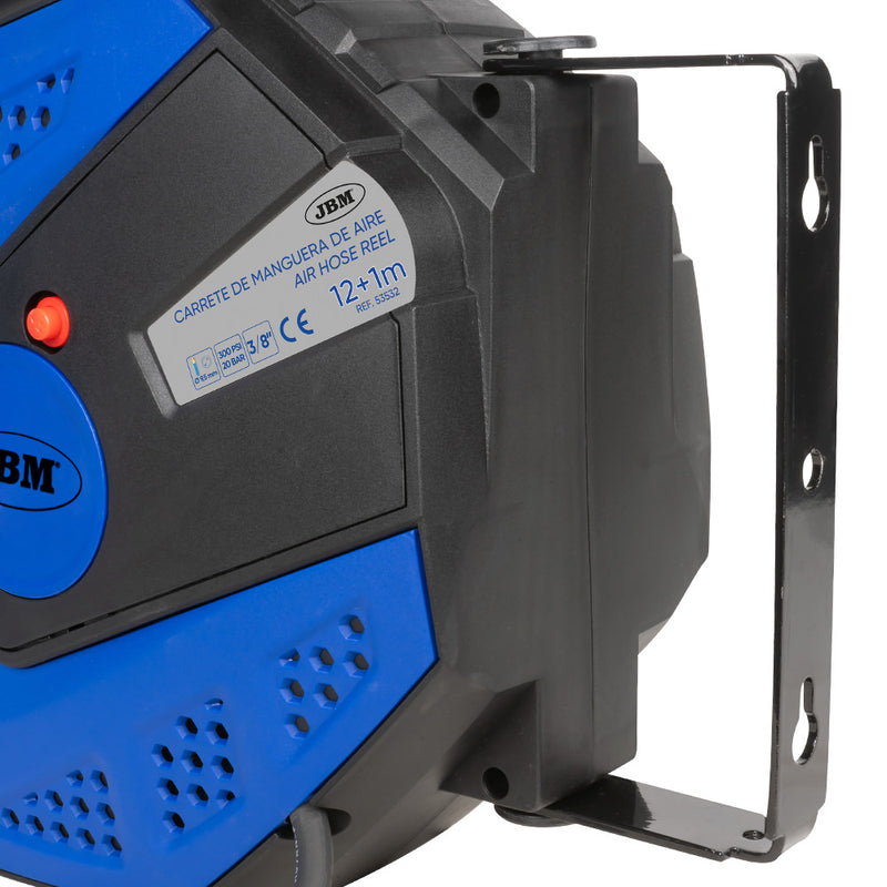 Carrete de manguera de aire JBM (53532) de 12+1 m con retráctil - Azul