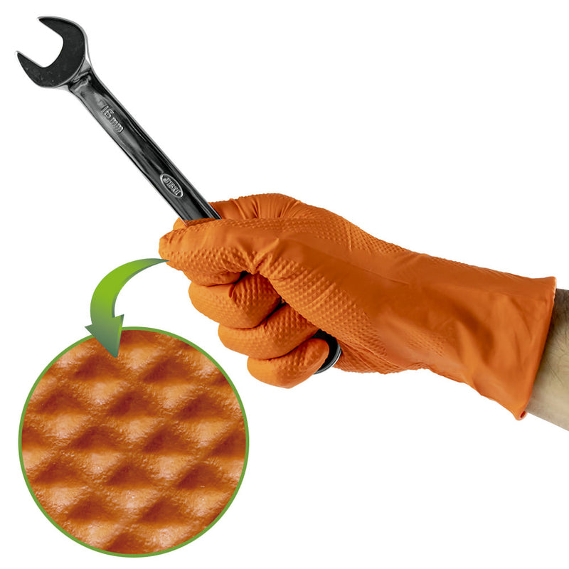 JBM (53553) Guantes de nitrilo naranja 7.0mil Talla XL (100 unidades) Textura de diamante