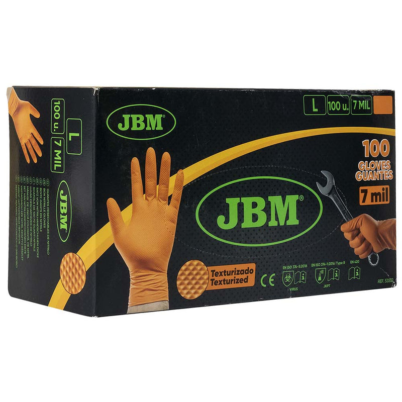 JBM (53552) Guantes de nitrilo naranja 7.0mil talla L (100 unidades)