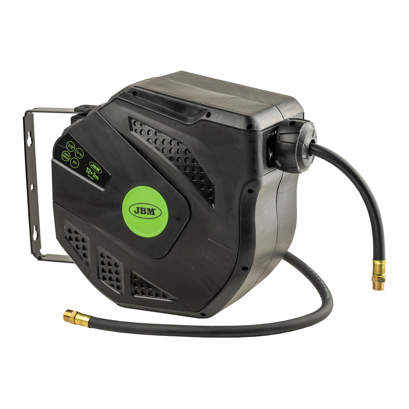 Carrete de manguera de aire JBM (53581) de 12+1 m con retráctil - Verde
