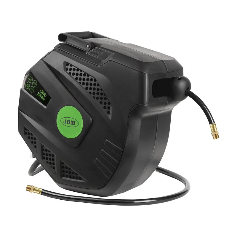 Carrete de manguera de aire JBM (53583) de 20+2 m con retráctil - Verde